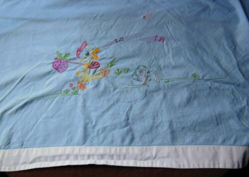 Drap Ancien Métis MONOGRAMME Brodé - Bleu, Pour Lit 140, Lavable Machine (France)