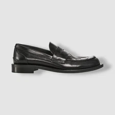 JW Anderson Men Black Leather Logo Slip-on Moc-Toe Penny Loafer Dress Shoe Sz 44