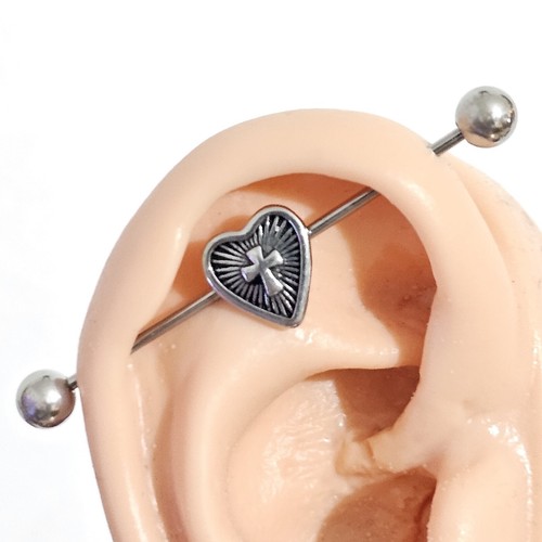 Sagrado Corazón Cruz Andamio Piercing Barbell 316L Acero Industrial Bar Joyería - Imagen 2 de 15