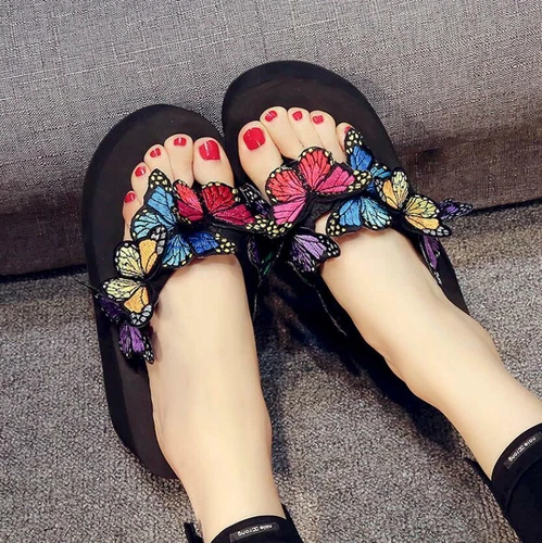 Ladies Butterflies Wedge Flip Flops Thong Sandals Platform Slipper Casual Shoes - Picture 14 of 18
