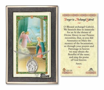 Sterling Silver St Gabriel the Archangel Medal Pendant Necklace 24'' PrayerCard