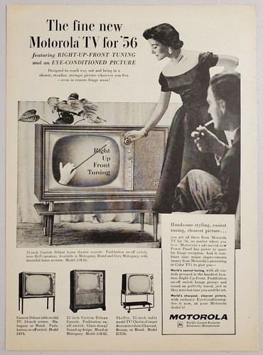 1955 Print Ad Motorola TV Sets for 1956 Right Up Front Television Tuning