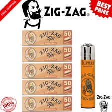 Zig-Zag Unbleached Filter Tips – Original Size (5-Pk) + Zig-Zag Clipper Lighter