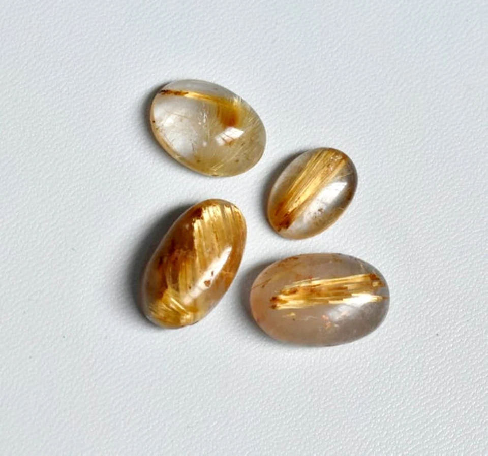 8X6MM TO 14X10MM NATURAL GOLDEN RUTILE QUARTZ OVAL SHAPE FLAT BACK CABOCHON - Image 3 of 3
