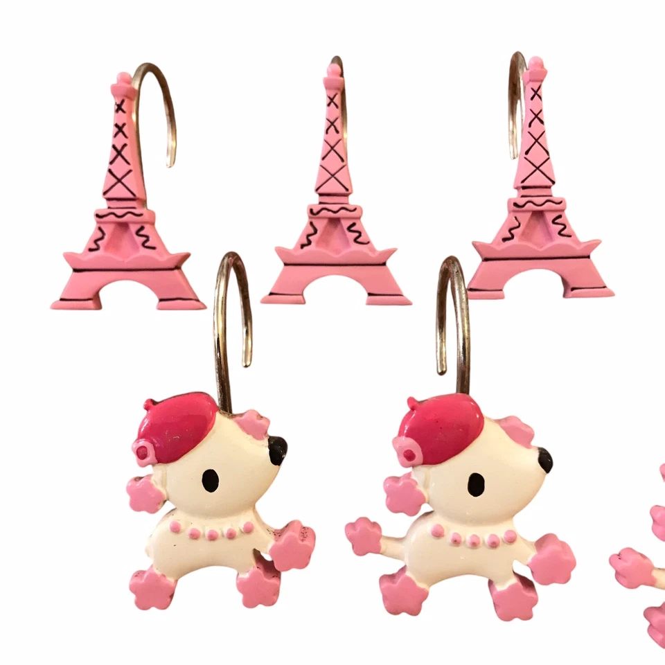 Sanrio Hello Kitty Paris Shower Curtain Hooks Set Of 11 Poodles Eiffel Tower - Image 3 of 4