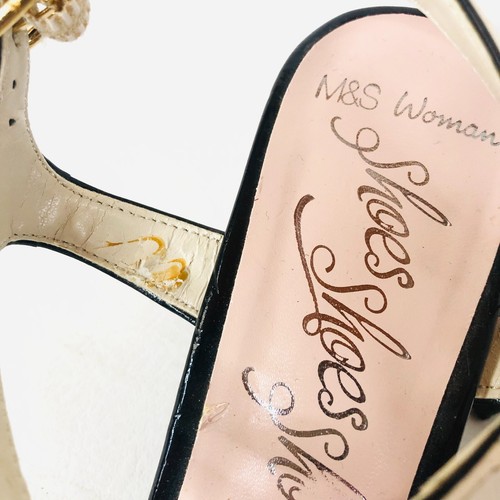 M&S Woman Cream & Black Monochrome Mid Heel Peeptoe T-bar Heels Size 6.5 (39.5) - Picture 8 of 14