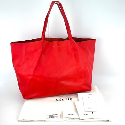 Celine Tote Bag Cabas Red Calfskin Shoulder  Handbag w/guarantee cards,dust bag