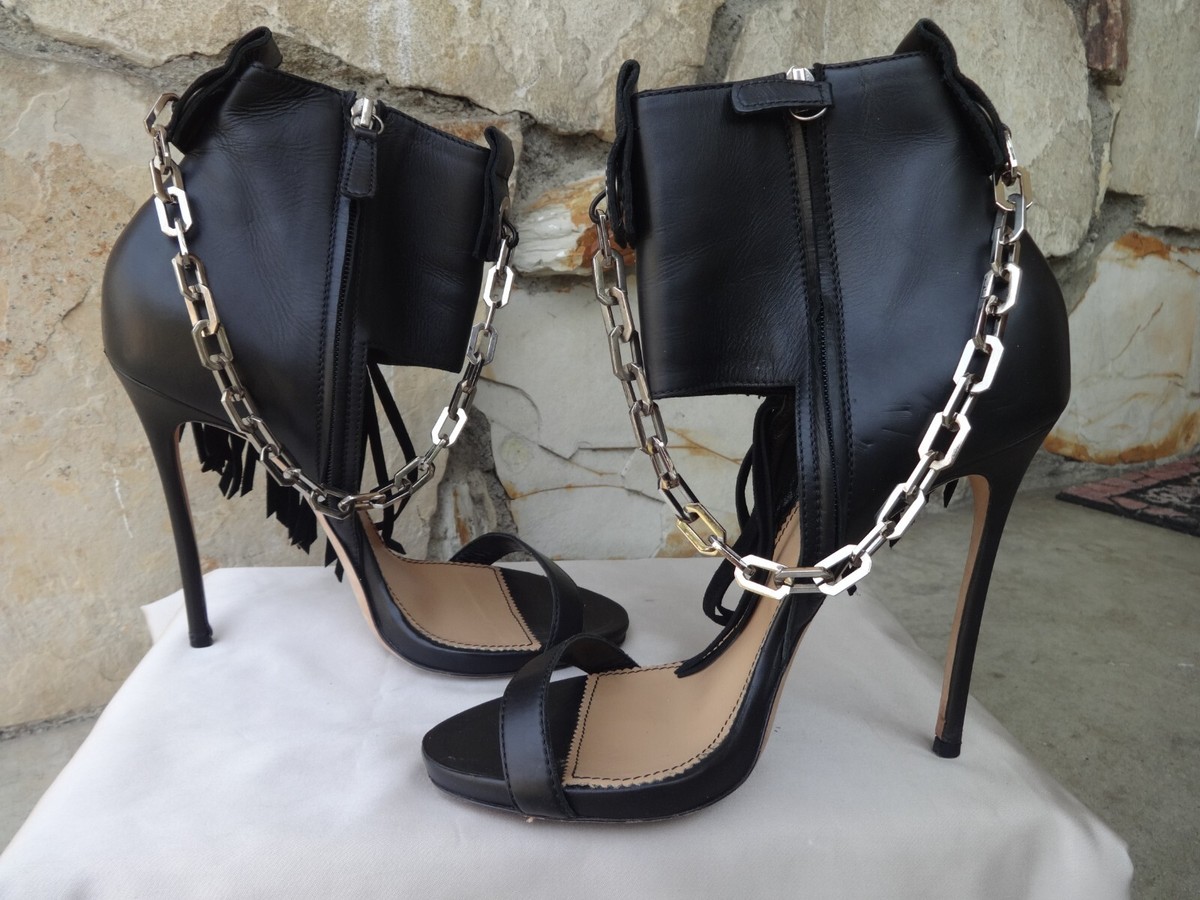 DSQUARED2 レザー トングサンダル 40 ブラック 本革 イエローロゴ