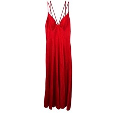 Abby Paris 90015 A-Line V-Neck Spaghetti Stap Long Prom Dress Red Shimmer 14 New