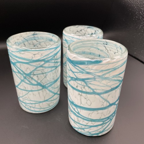 Bellissimi bicchieri in vetro artistico - Made in Mexico - blu e bianco look metallizzato - Foto 6 di 6