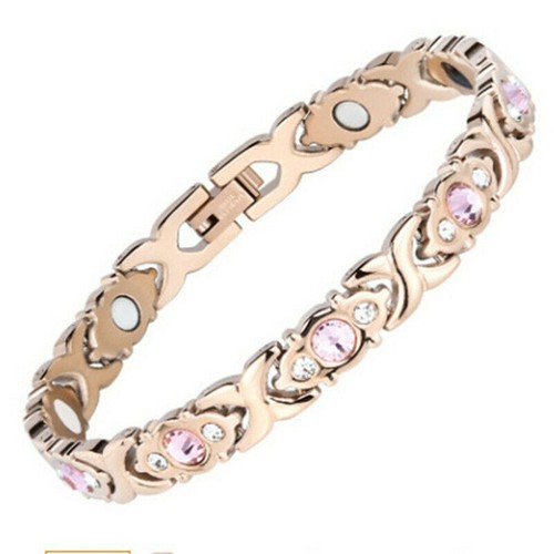 Pulsera magnética de titanio acero inoxidable para mujer con estrás - Imagen 1 de 8