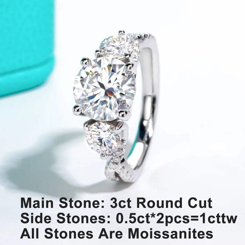 4CT Round Cut Moissanite Solitaire Engagement Ring 18K Gold Plated GRA Certified - Picture 12 of 19