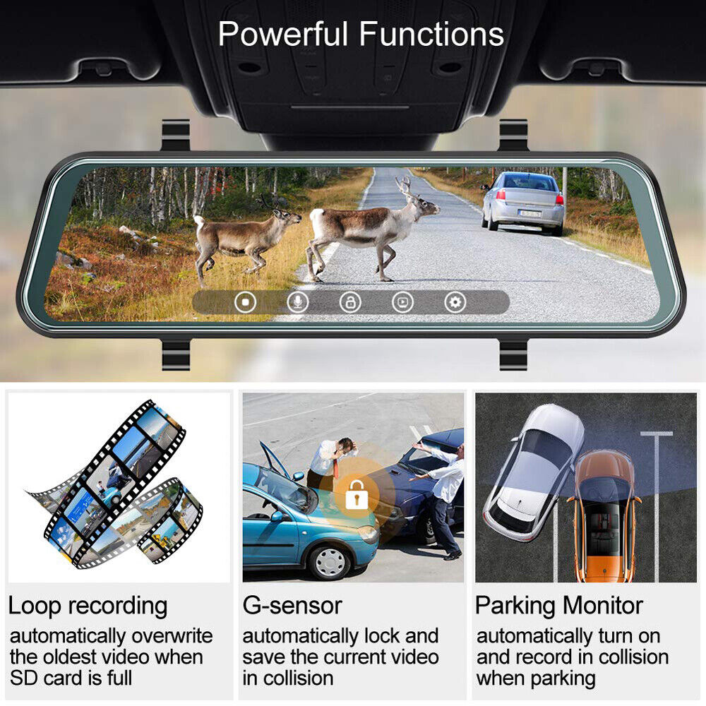 10" HD 1080P Dual Lens Car DVR Dash Cam Video Camera Recorder Rearview Mirror US