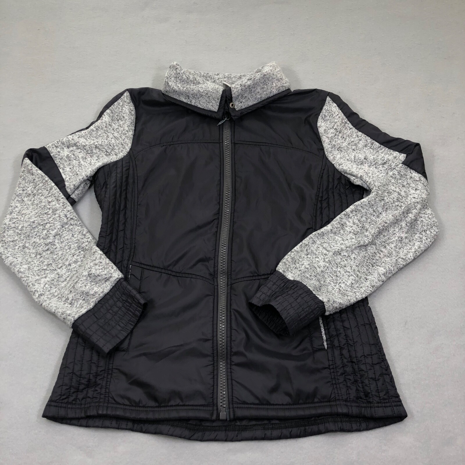 Mondetta Womens Mixed Media Moto Jacket Large Puffer Vest Knit Sleeve