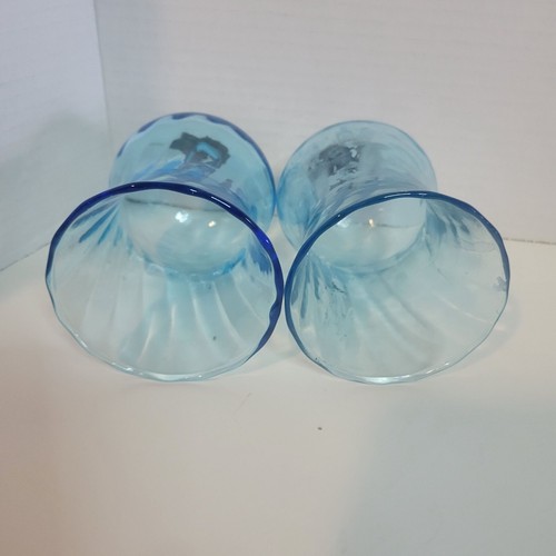 Vntg Set Of 3 Lrg Blue Glass Pegged Votive Cup Candle Holders - Picture 3 of 5