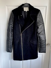 Ladies Black Vera & Lucy Wool/faux Leather Blend Biker Coat - Size 10