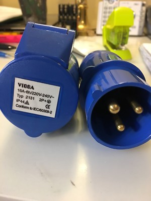 16 Amps. Plug. Male. Female. 240v. 2 Ple Plus N