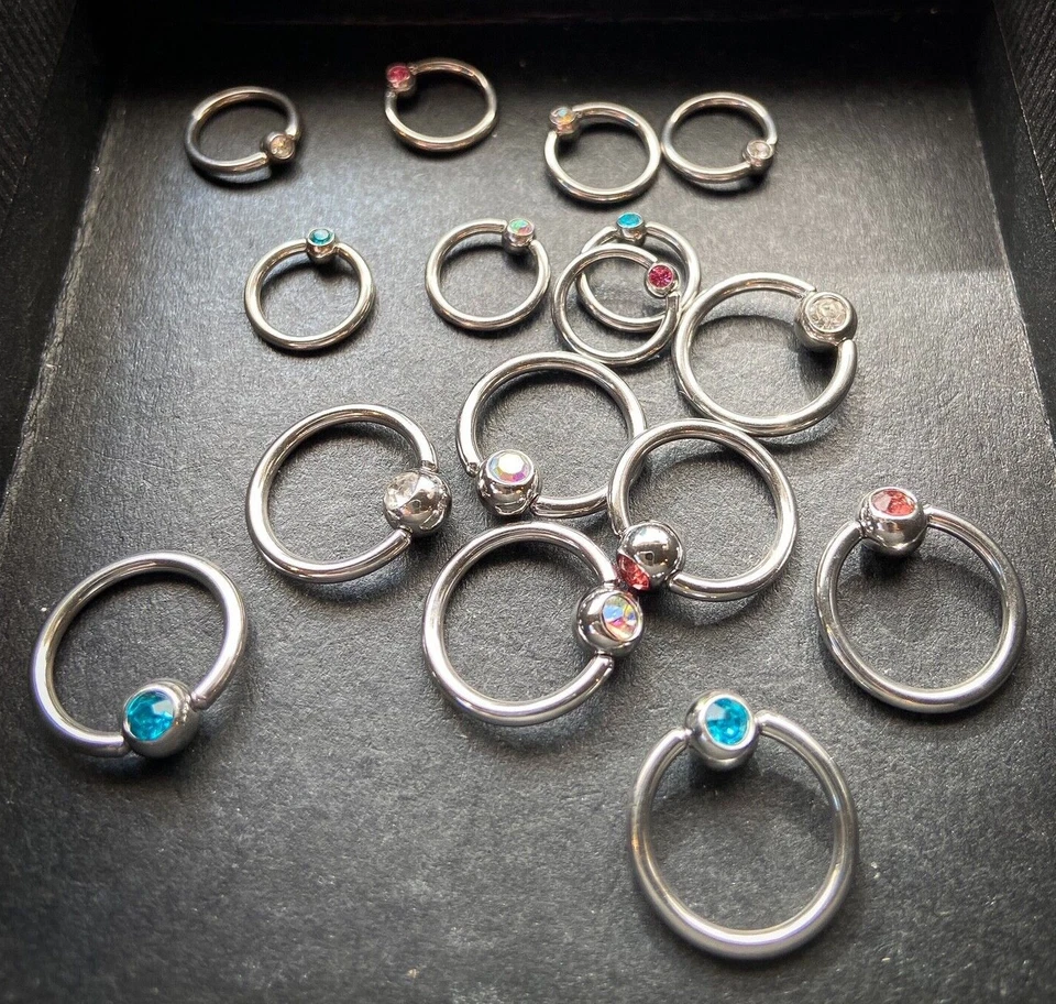 4 PAIR Value Pack 316L Surgical Steel Gem Captive Bead Rings 14g or 16g - Image 2 of 4