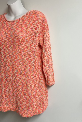 LILLA P Woman Pullover Weave Long Knit Sweater Top Size Medium Orange White Mix - Picture 2 of 9