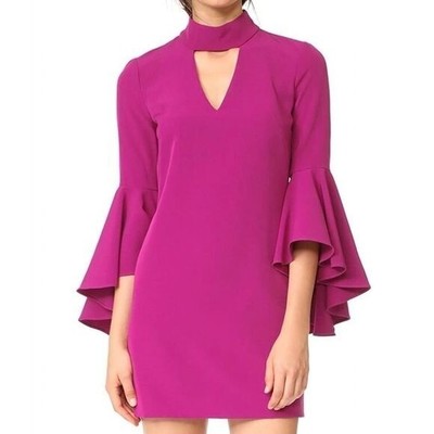 MILLY ANDREA DRESS IN BERRY FUCHSIA BELL SLEEVE CHOKER NECKLINE WOMENS SZ 4 NWT