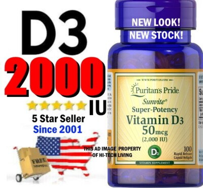 VITAMIN D3 2000 IU   USA DEALER   FAST FREE SHIPPING   TRUSTED BRAND !