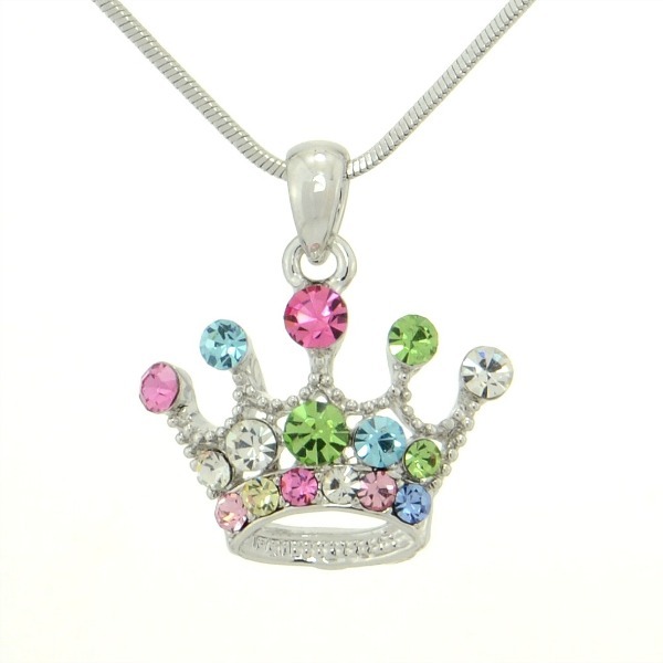 Swarovski Crystal Crown Queen Princess Pendant with 18-Inch Multicolor Chain