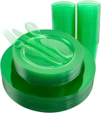36 Guests Plastic Party Plates Silverware Clear Shamrock Green St Patricks Day