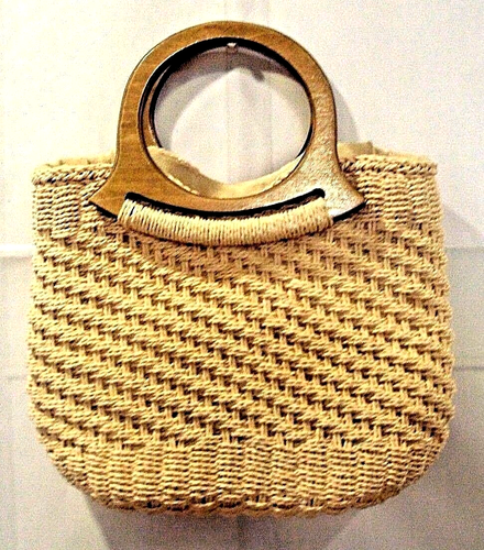 Cappelli Straworld Tasche Handtasche Damen Raffia Stroh Handtasche gefüttert Holzgriffe - Bild 1 von 4