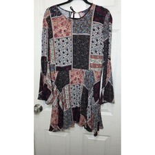 American Eagle Patchwork Mini Dress Womens Large Multicolor Boho Bell Sleeve