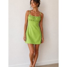 ASTR the Label Revolve Chartreuse Green Linen Blend Y2K Mini Dress Size Small