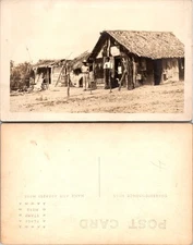 RPPC Hut with Family Real Postcard