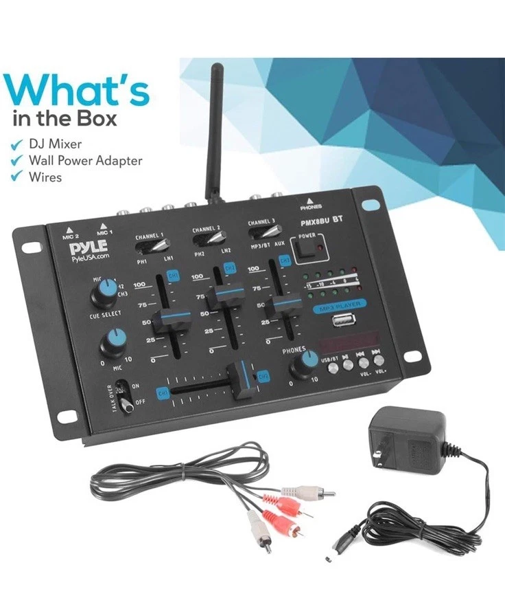 Pyle Wireless DJ Audio Mixer 3 Channel Bluetooth PMX8BU FAST SHIPPING - Image 3 of 4