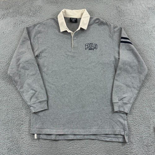 Vintage Ralph Lauren Polo Shirt Mens XL Gray Rugby Long Sleeve 90s Preppy Loose