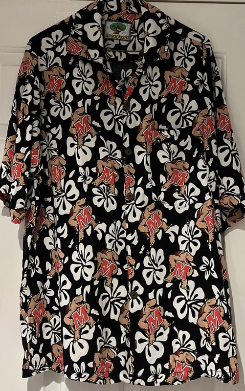 RARE University Maryland Terps Hawaiian All Over NCAA Button Shirt L College