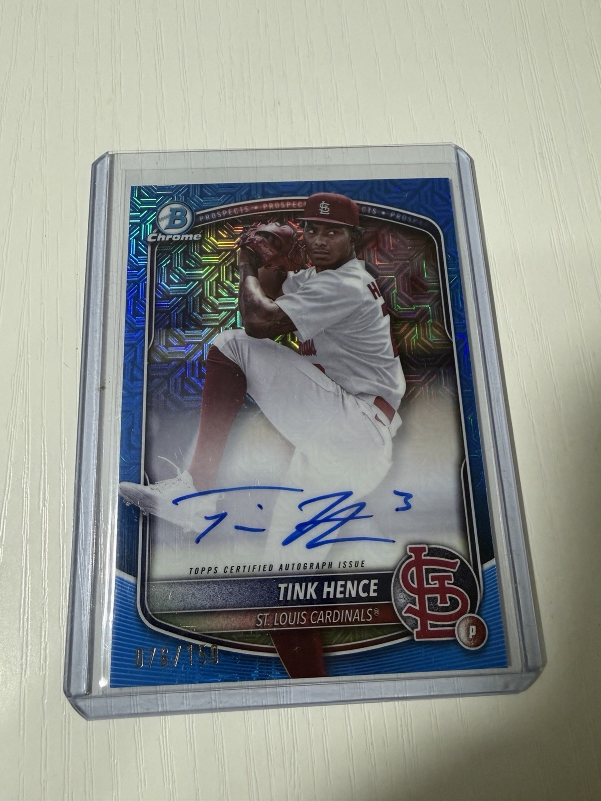Topps 2025 Bowman Chrome Tink Hence Blue Mojo Auto /150 #BMA-TH Cardinals