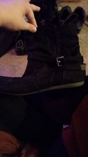 Black Women's Ankle Boots with Buckle Accent Round Toe Solid Flat