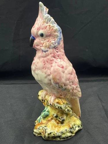 Vtg Stangl Pottery Cockatoo Bird Figurine on branch pink blue 6.5 in