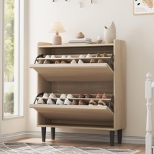 Shoe Cabinet Storage Organizer Box with 2 Flip Drawers with Adjustable Shelf