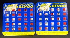 On The Go Bingo "Traffic Safety" Travel Board Game 2 Playing Cards 1997