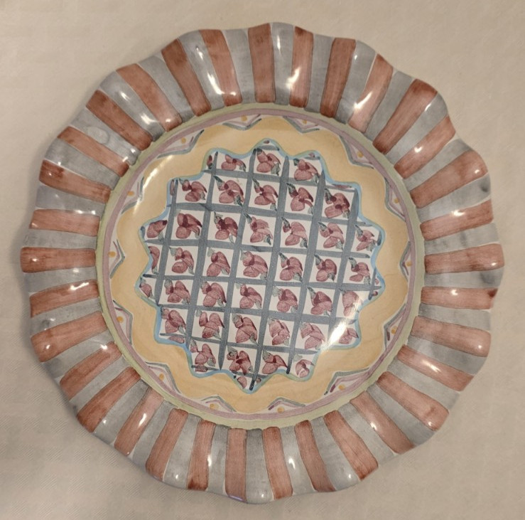 Mackenzie Childs Large Dinner Plate - 11 inch - Ruffled Edge,  "Rose Cottage"