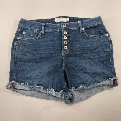 Torrid Denim First At Fit Button Fly Distressed Blue Cuffed Jean Shorts Women 14