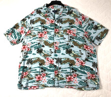 George Shirt Men's 3XL Blue Floral AOP Tropical Hawaiian Button Up Short Sleeve