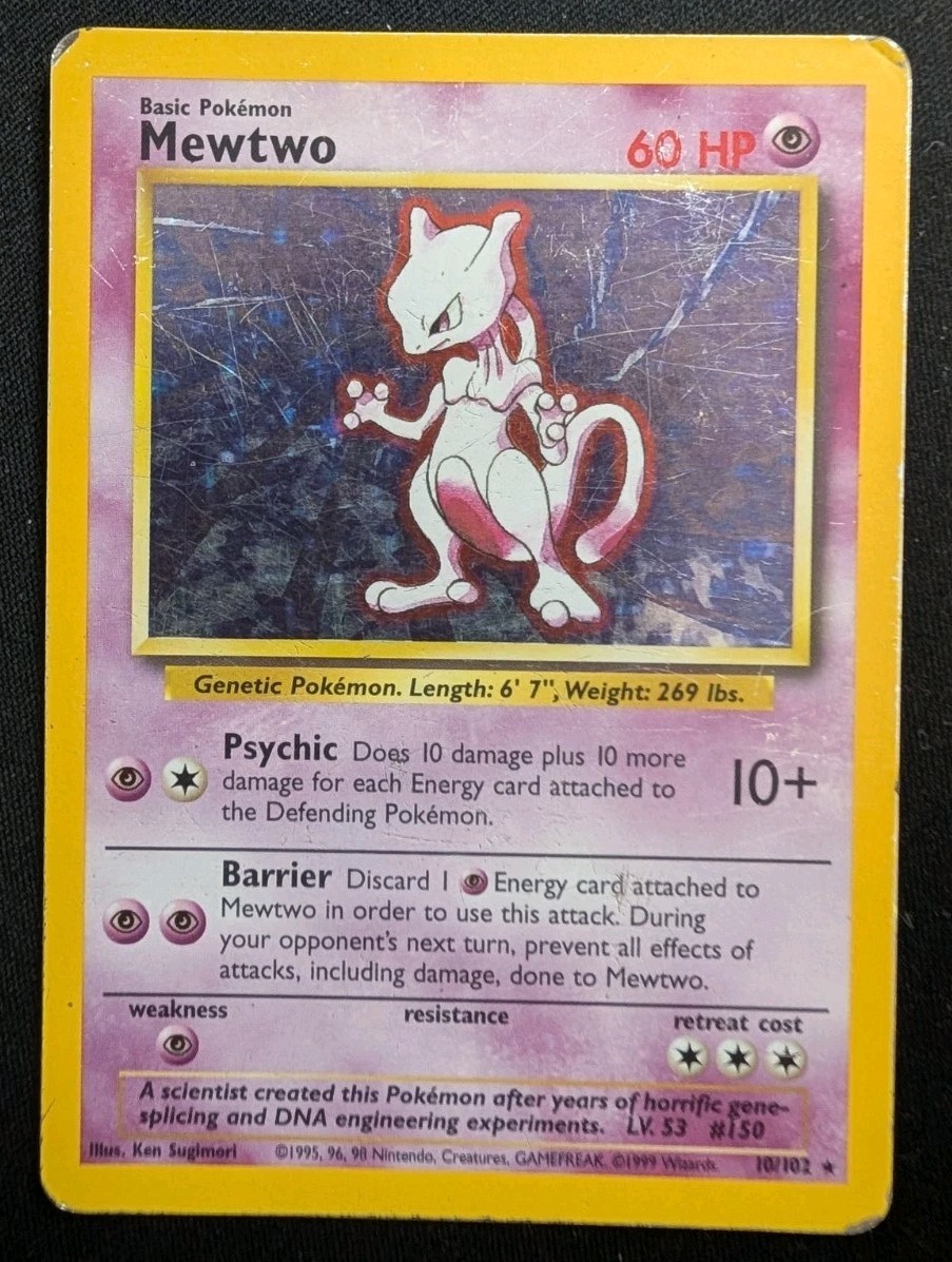 Pokemon TCG Mewtwo Holo Rare 10/102 Base Set Unlimited English 1999 WOTC HP