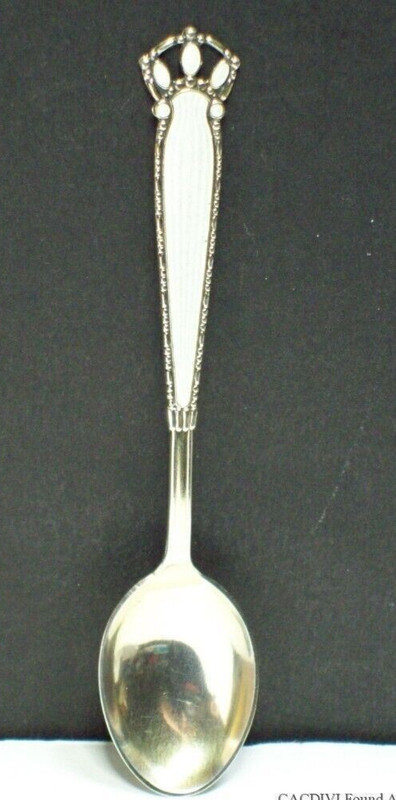 Vintage White Enamel Sterling Silver 925 Demitasse Spoon Finn Jensen Norway