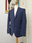 Chester Barrie Men’s Blazer Sport Coat Blue Windowpane Check Linen Wool 42R