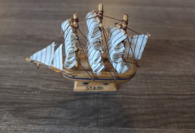 Small St Kitts Wooden Model Ship Nautical Decoration in Good Condition
