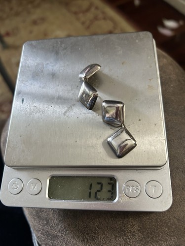 VTG. LUCA BARRA MODERNIST STERLING SILVER DROP PIERCED EARRINGS - Picture 2 of 2