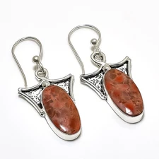 Poppy Jasper Gemstone Handmade 925 Sterling Silver Jewelry Earring 1.97" k223