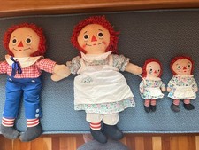 Lot Of 4 Vtg Knickerbocker Raggedy Ann  Andy Dolls Button Eyes I Love You Heart