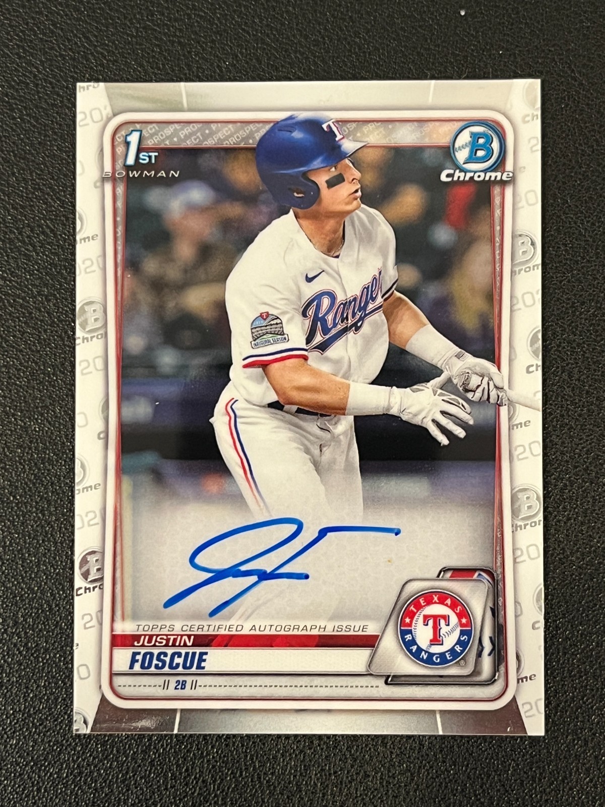 Justin Foscue 2020 Bowman Chrome 1st Auto Rangers 